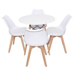 Conjunto Kit Mesa Redonda Charles Eames Eiffel Branca DSW 120cm E 4 Cadeiras Saarinen