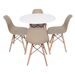 Conjunto Kit Mesa Redonda Charles Eames Eiffel Branca DSW 120cm E 4 Cadeiras Charles Eames Eiffel DSW Nude