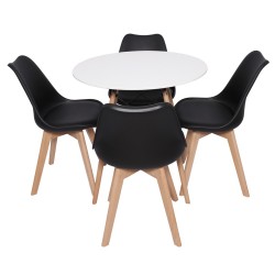 Conjunto Kit Mesa Redonda Charles Eames Eiffel Branca DSW 120cm E 4 Cadeiras Saarinen Leda Desing Preta